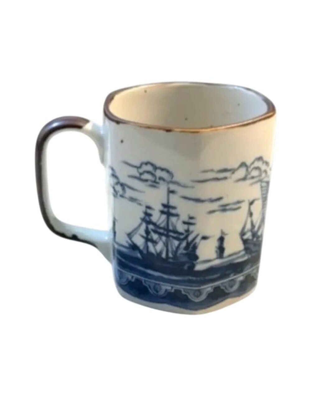 Vintage Clipper Ship Nautical Mug Andrea by Sadek Style Blue Octagonal Cup